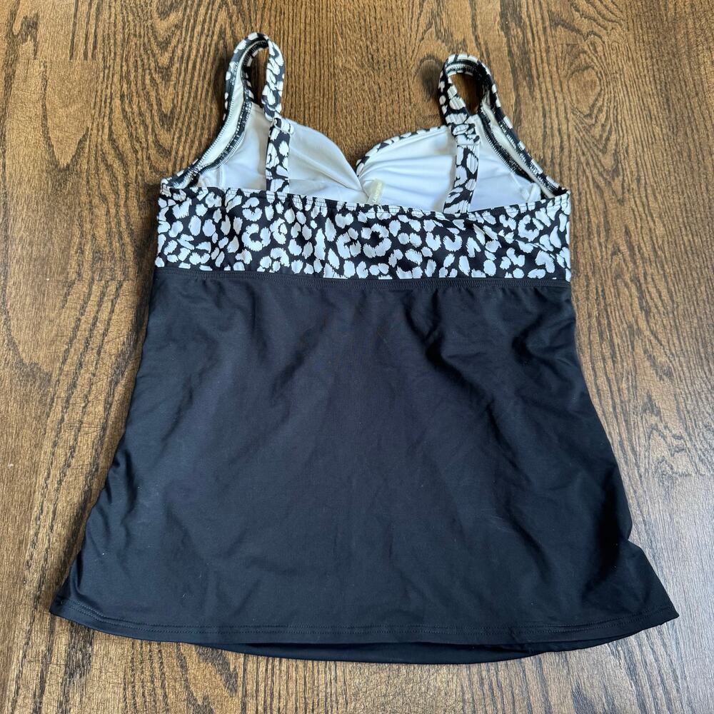 Lands End Womens Black White Leopard Underwire Tankini Swim Suit Top Size 12D - Picture 2 of 6